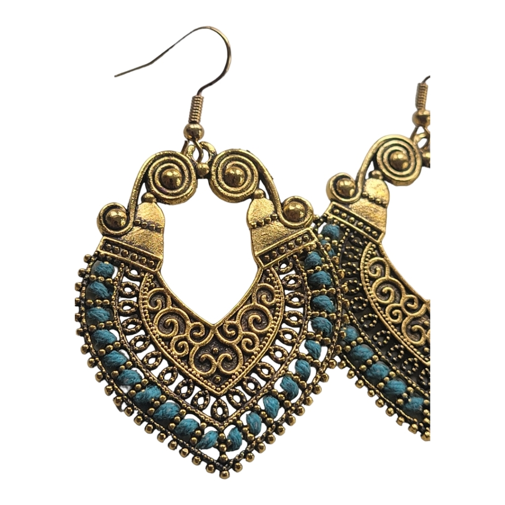 Retro Bohemian Alloy Turquoise Heart Shape Earring - Picture 2 of 6